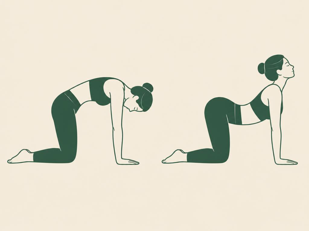 Illustration of the cat cow movement for spinal mobility.