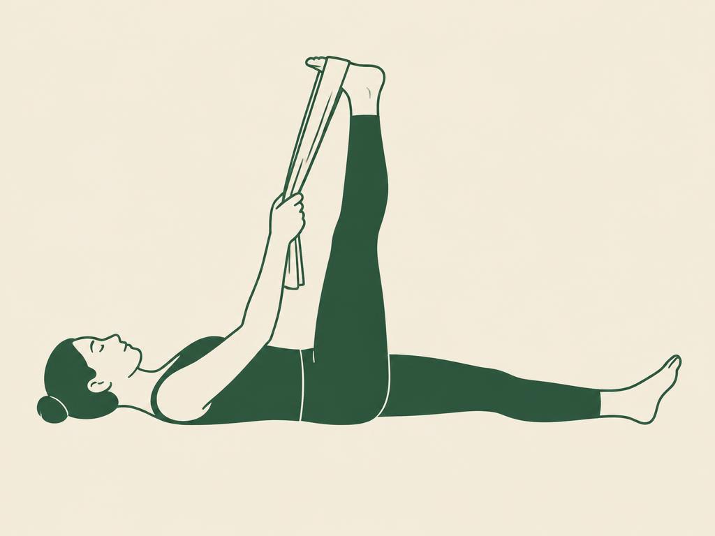 Illustration of a supine hamstring stretch using a towel around the foot.